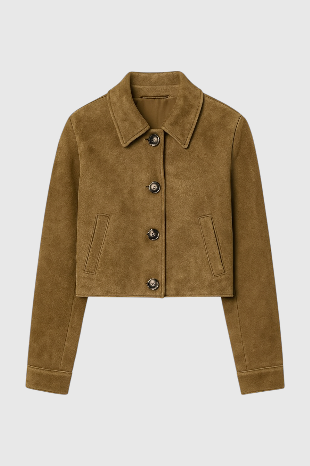 Giacca Cropped Effetto Suede | Bottoni Frontali Collo Ribassato Autunno Inverno