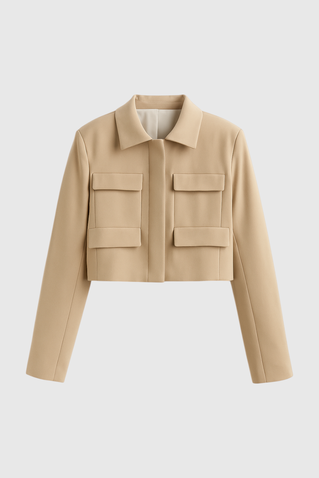 Giacca Utilitaria Cropped | Tasche Frontali a Patta, Collo Ribattuto