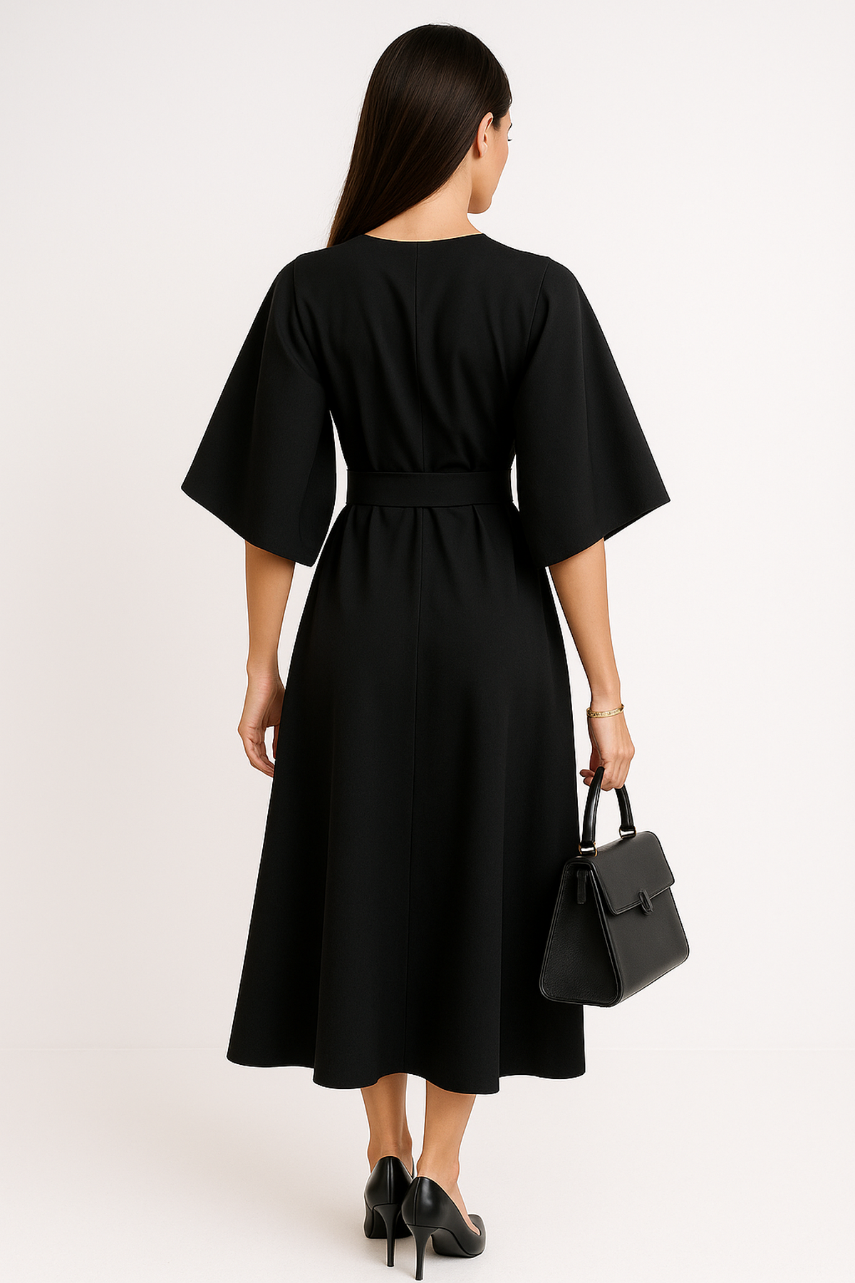 Abito Midi a Manica Batwing | Silhouette A-Line con Cintura