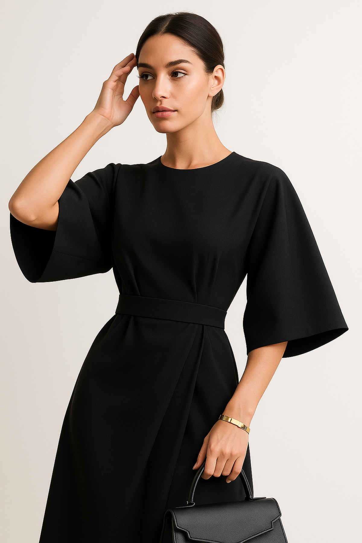 Abito Midi a Manica Batwing | Silhouette A-Line con Cintura