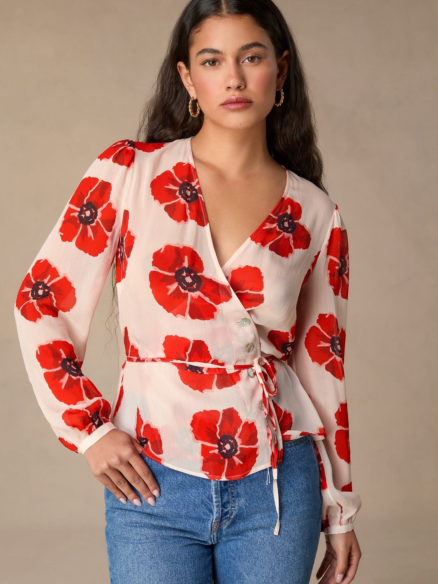 Blusa Floreale Avvolgente | Chiffon Scollo a V