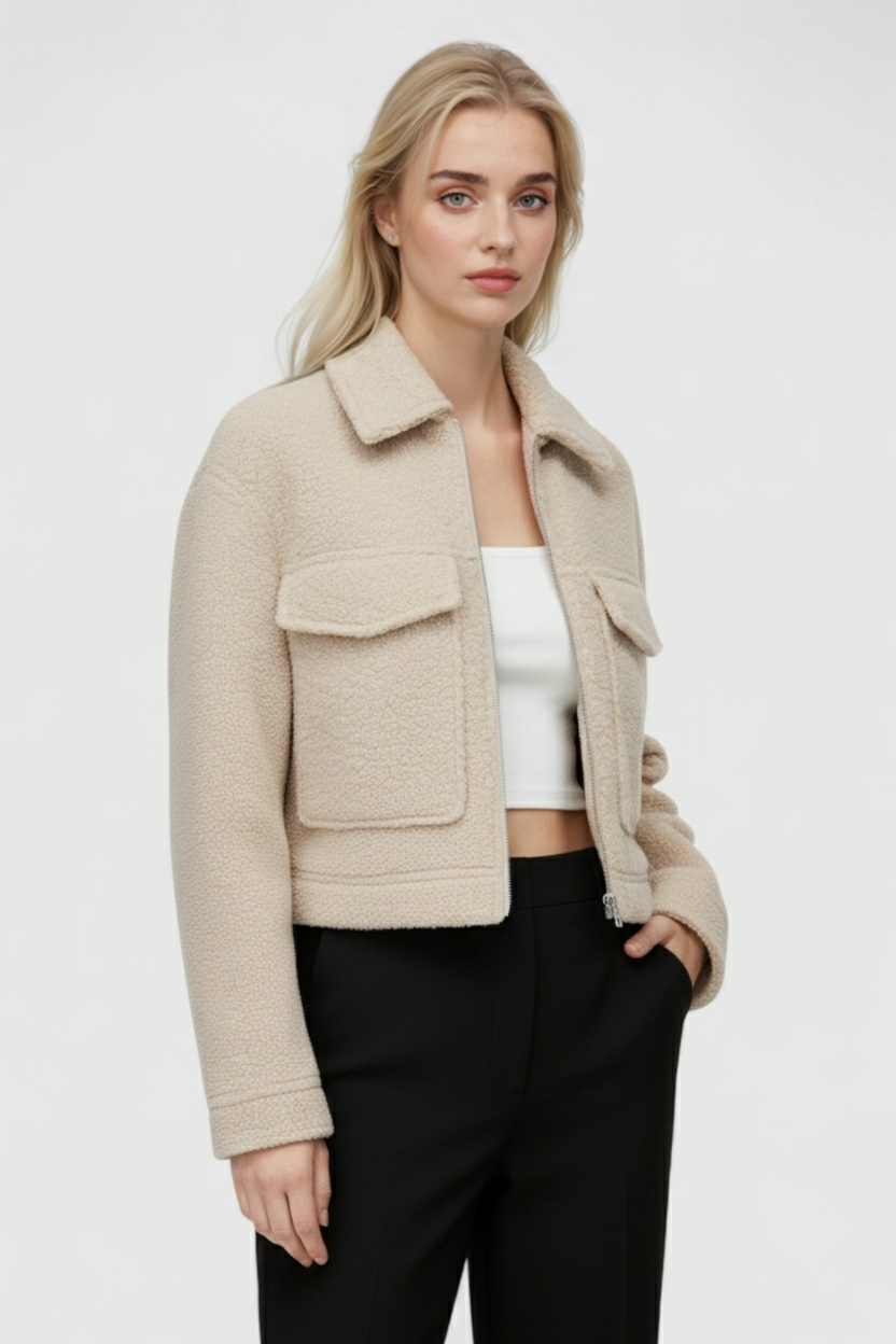 Giacca Zip Tessurizzata | Cropped Fit, Collo, Dettaglio Tasche