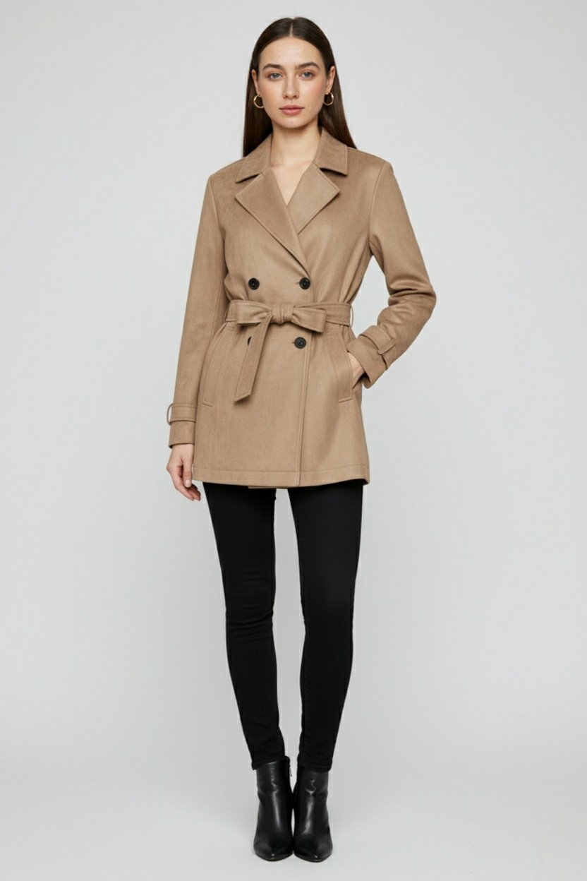 Giacca trench con cintura in colore marrone