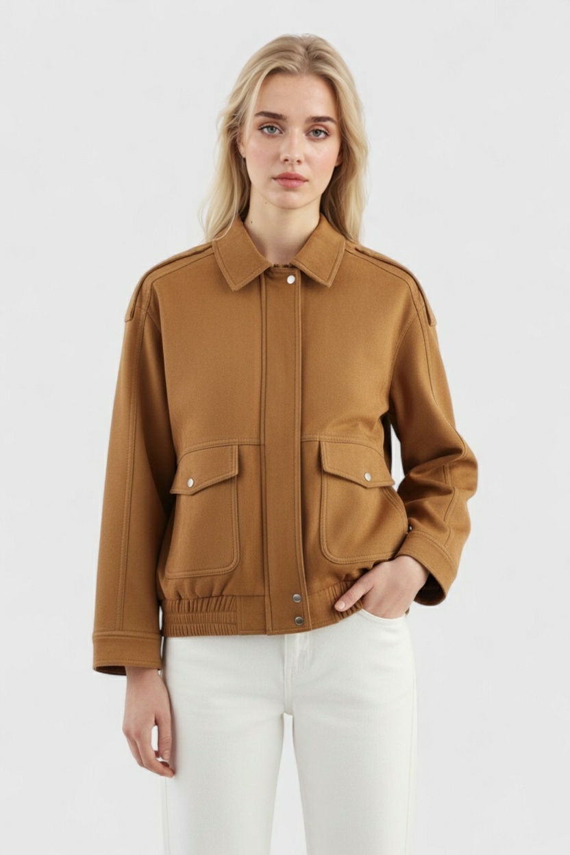 Giacca Bomber Cropped Effetto Suede | Zip Front | Relaxed Fit