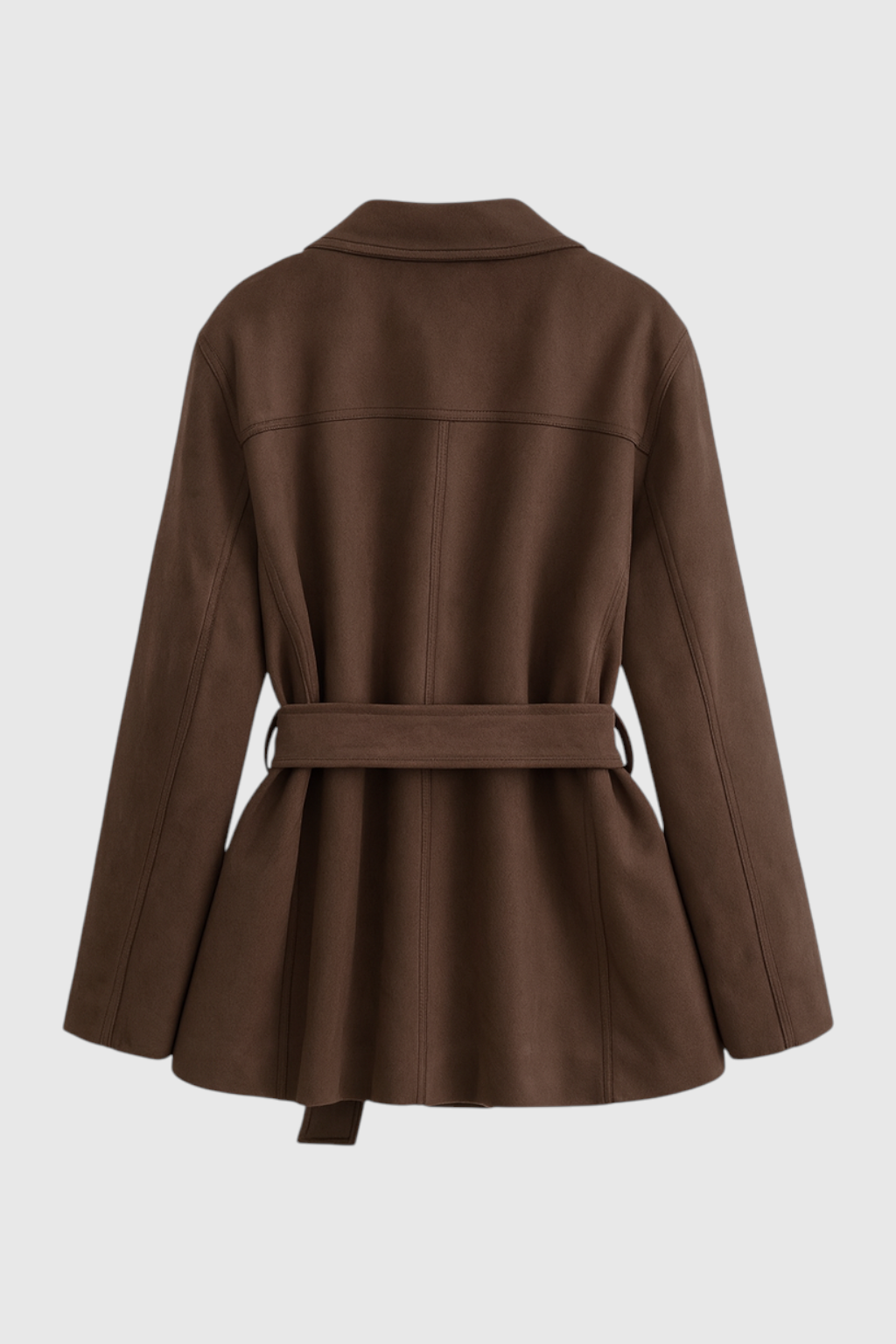Giacca in Pelle Scamosciata con Cintura | Collo a Revers, Tasche a Patch, Vestibilità Regular