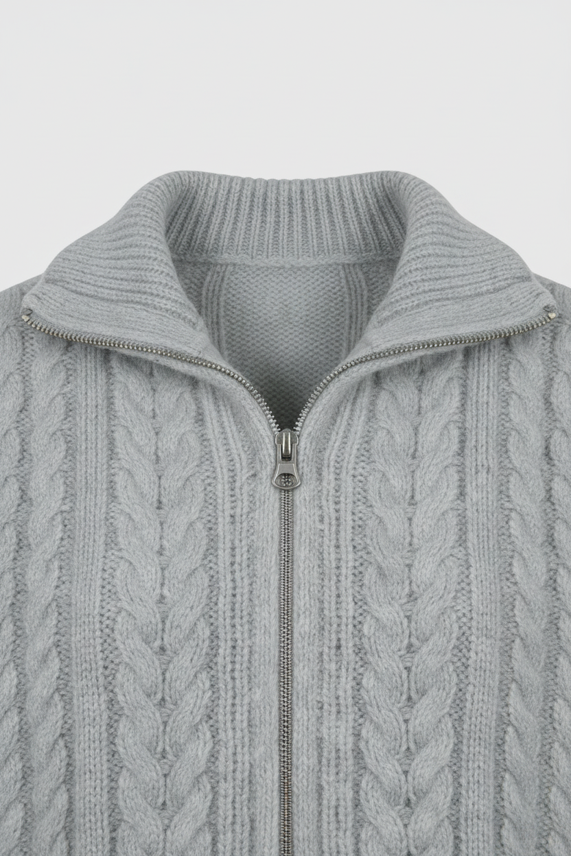Cardigan Zip in Maglia a Cavo Essenza | Collo Alto | Lunghezza Cropped | Fit Relaxed