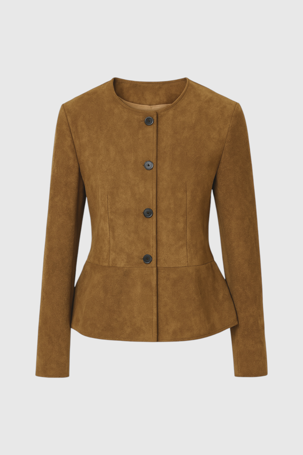 Giacca in Pelle Suede Effetto | Collo alla Coreana | Bottoni Frontali