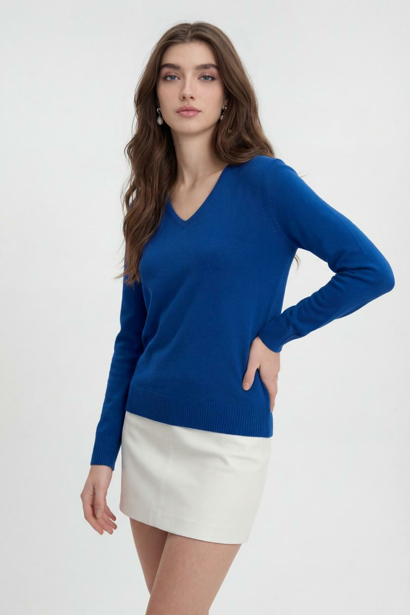 Maglione in Cashmere con Scollo a V | Maglia Lunga, Slim Fit, Finitura Senza Salti