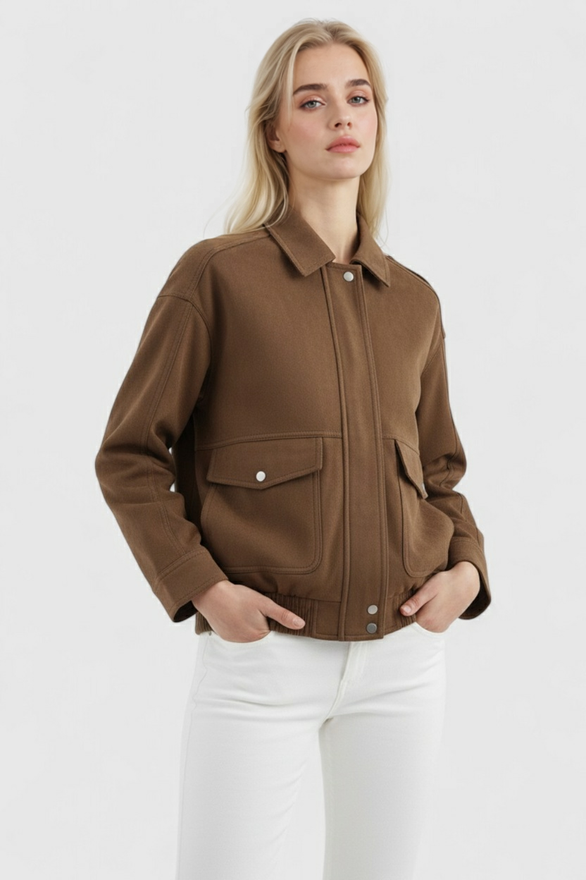 Giacca Bomber Effetto Suede | Regular Fit | Tasche a Faldita