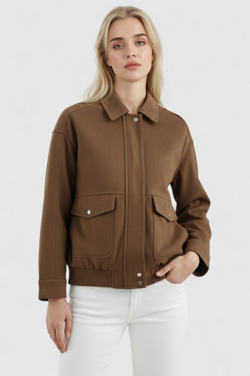 Giacca Bomber Effetto Suede | Regular Fit | Tasche a Faldita
