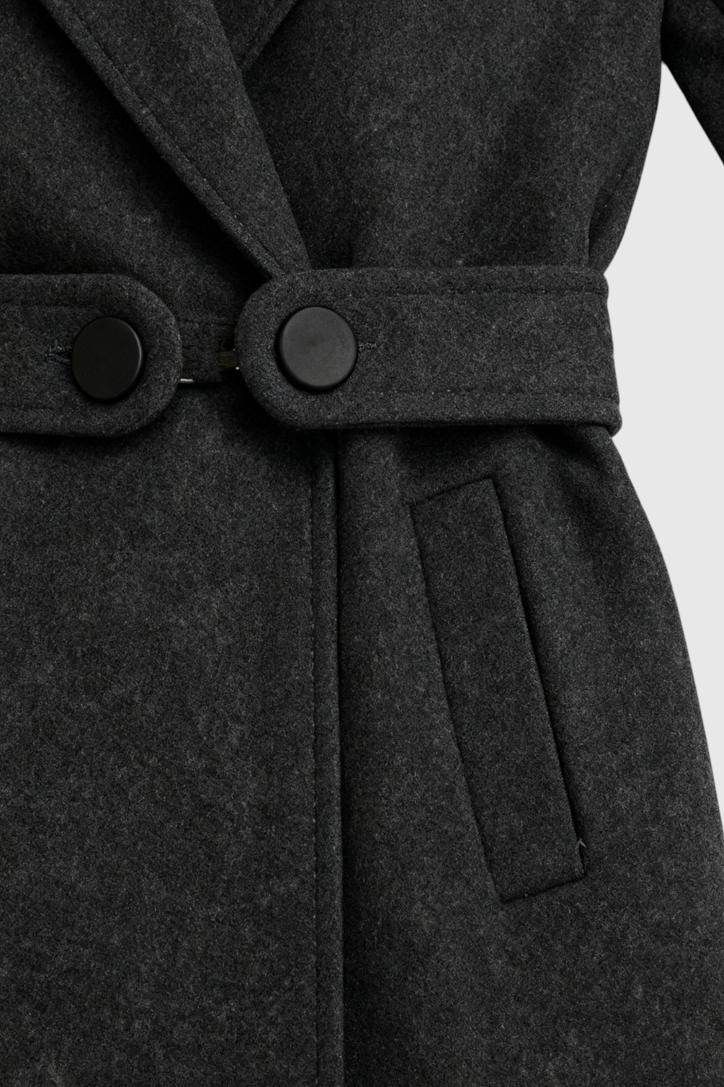 Cappotto Lungo con Cintura | Scollo a V, Patta con Bottoni, Slim Fit