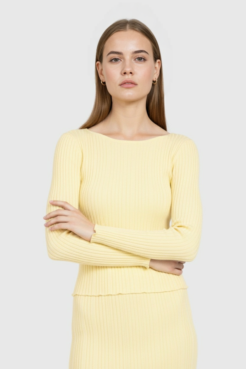 Set Top Rib Knit e Gonna Maxi | Slim Fit | Manica Lunga