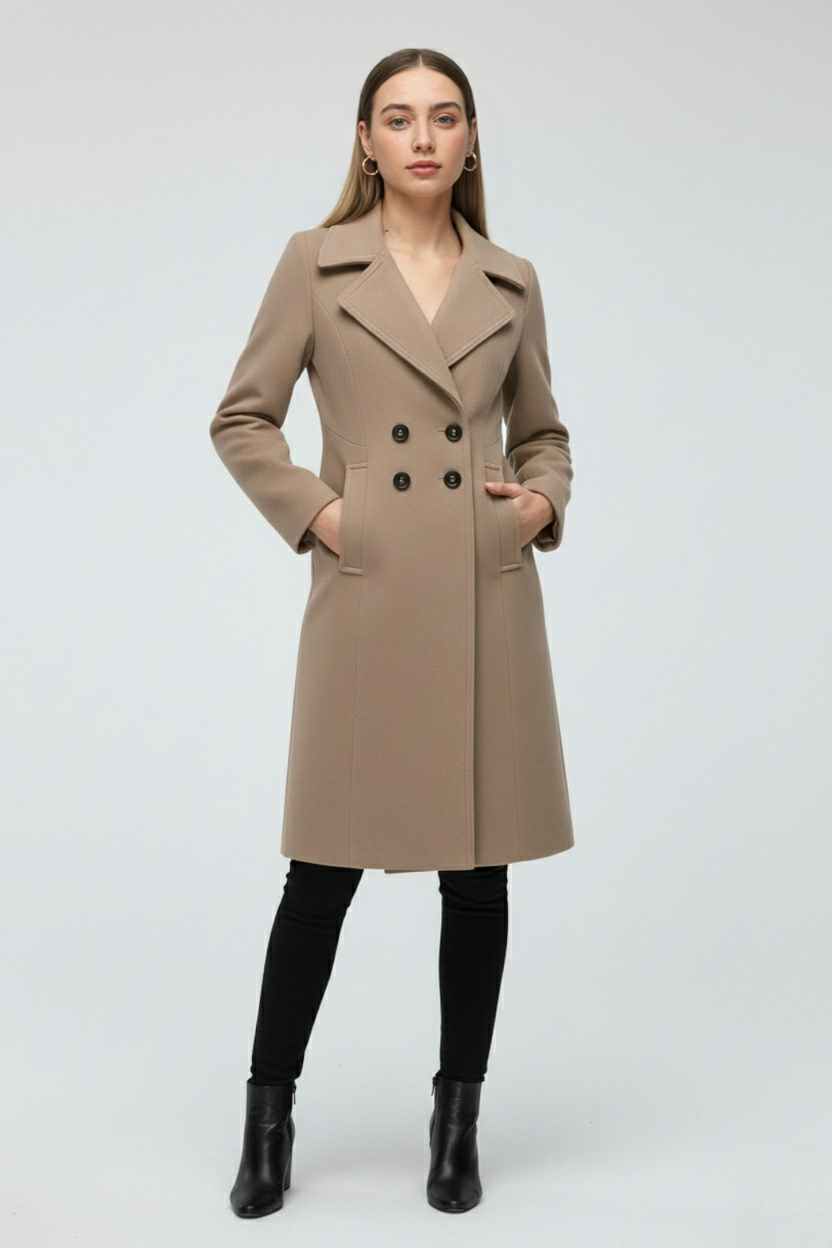 Cappotto Lungo Doppio Petto | Collo Revers, Vestibilità Normale, Bottoni Frontali