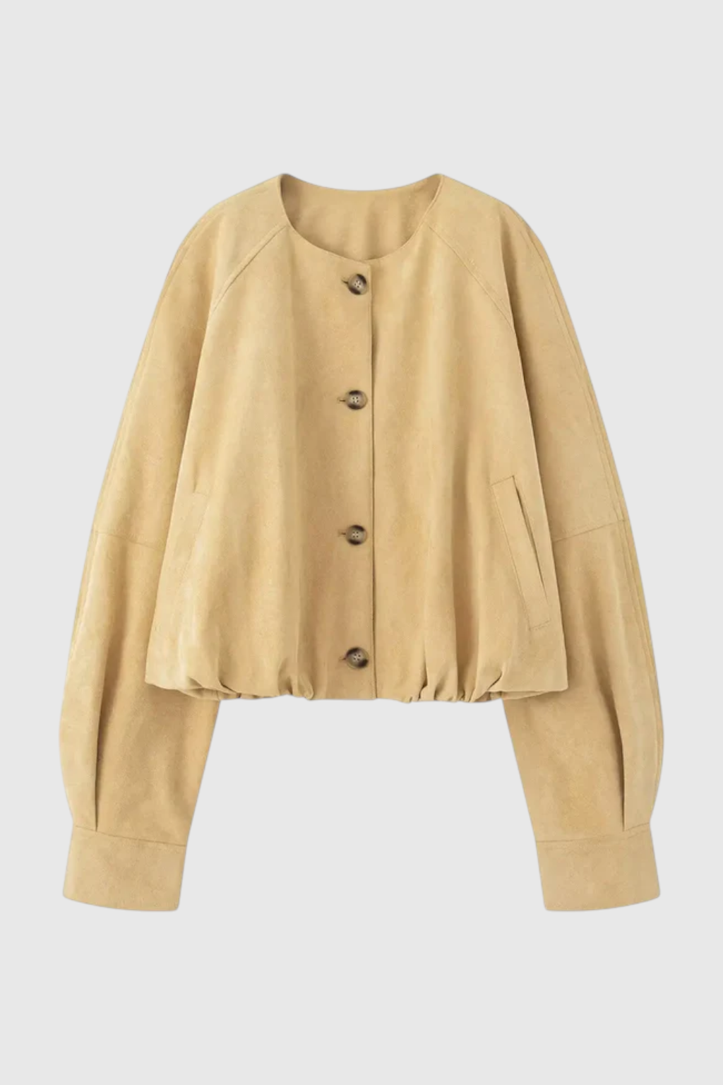Giacca PU Collo Rotondo | Bottoni Fronte | Lunghezza Cropped | Maniche Raglan