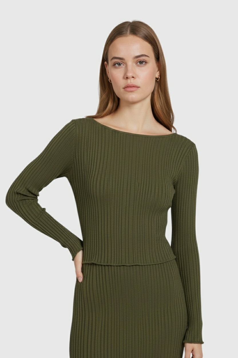 Set Top Rib Knit e Gonna Maxi | Slim Fit | Manica Lunga