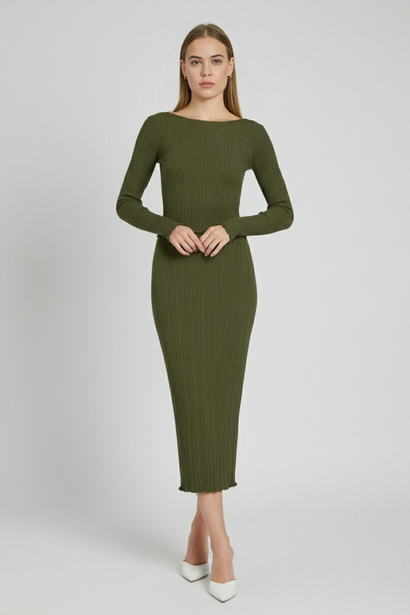 Set top e gonna maxi in maglia a coste