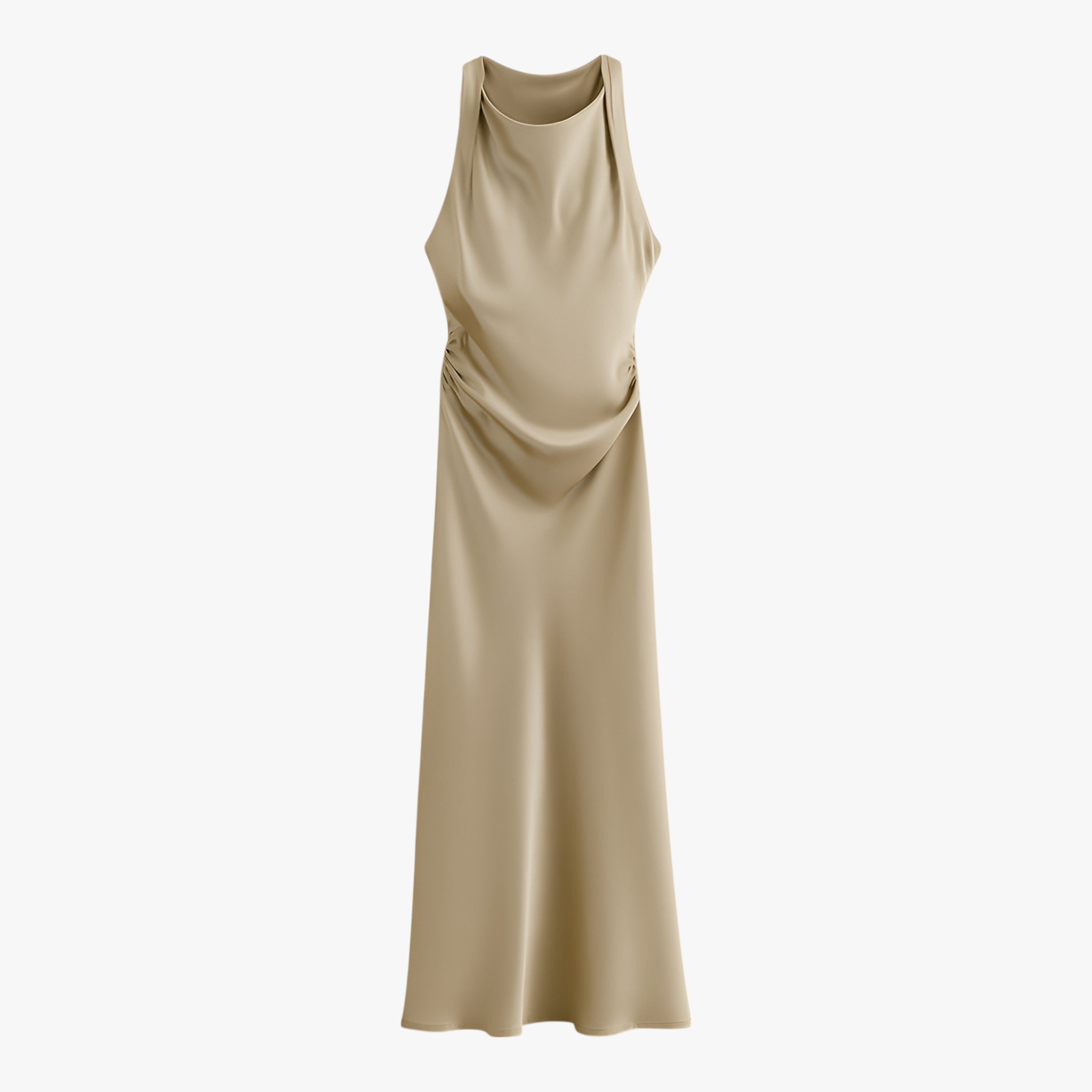 Abito Midi Satin | Senza Maniche Scollo Drappeggiato Fit Ritto