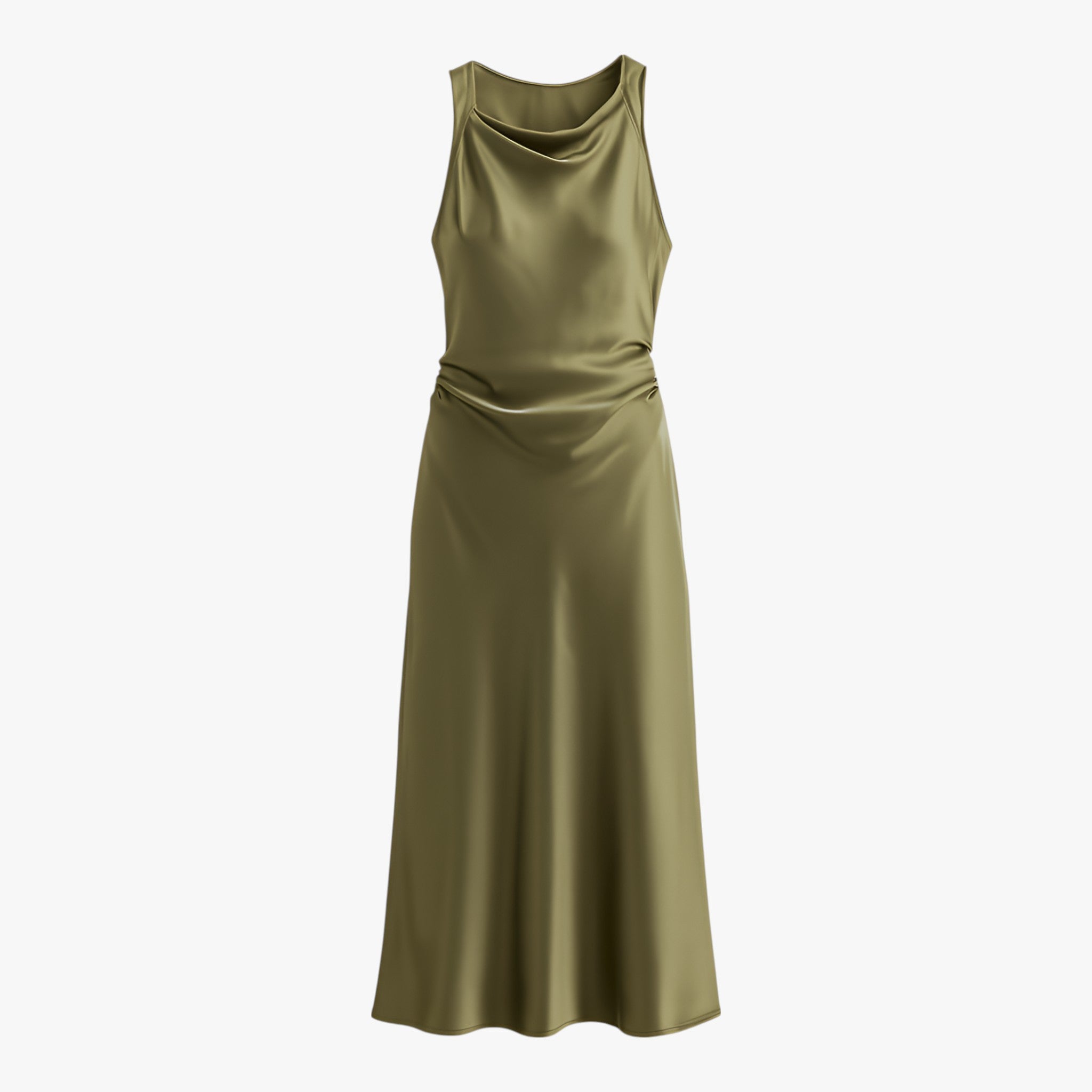 Abito Midi Satin | Senza Maniche Scollo Drappeggiato Slim Fit