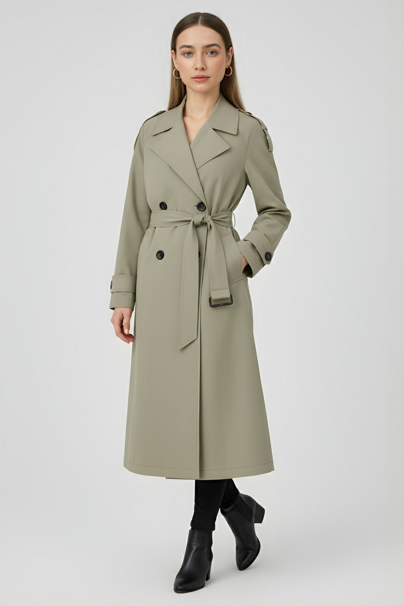 Trench coat lungo drappeggiato verde