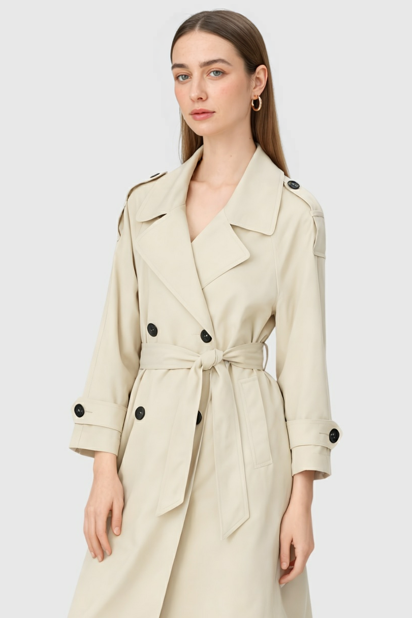 Trench Coat Lungo Drappeggiato | Doppio Petto, Vita Con Cintura, Vestibilità Relaxed