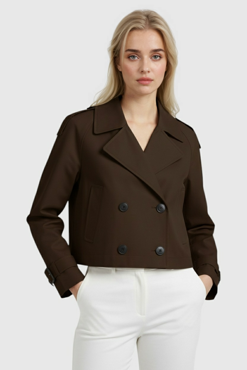 Giacca Trench Cropped | Doppio Petto, Collo Scollo a V