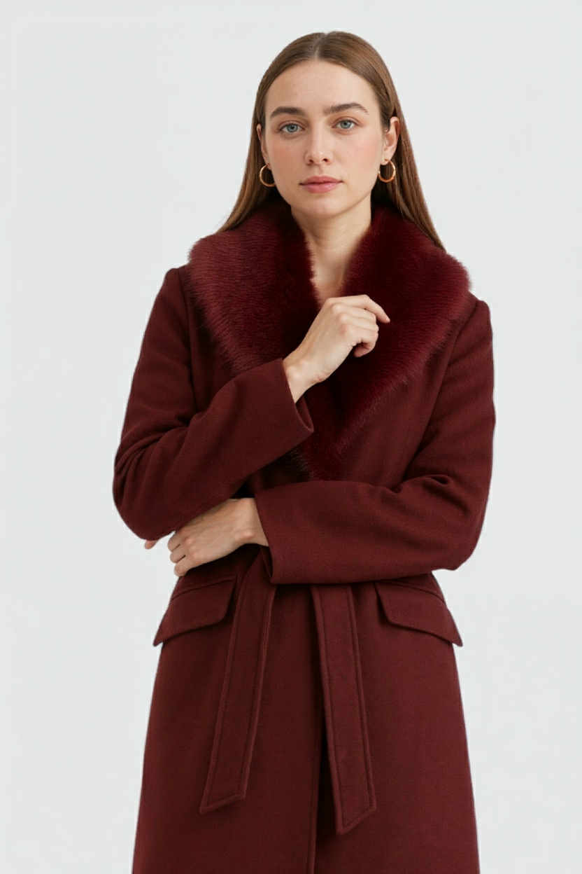 Cappotto Lungo con Collo in Faux Fur | Belted Single Breasted
