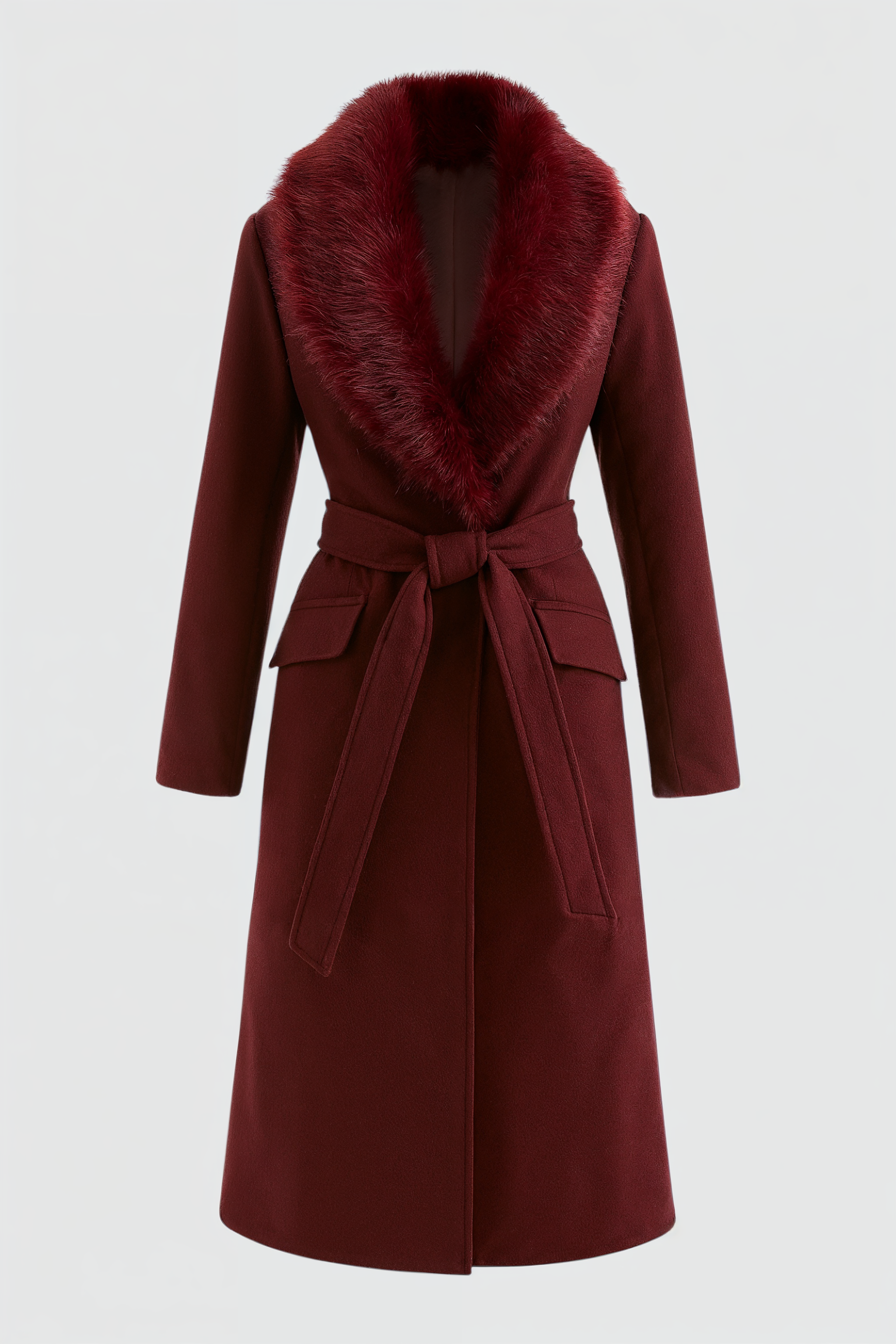 Cappotto Lungo con Collo in Faux Fur | Belted Single Breasted