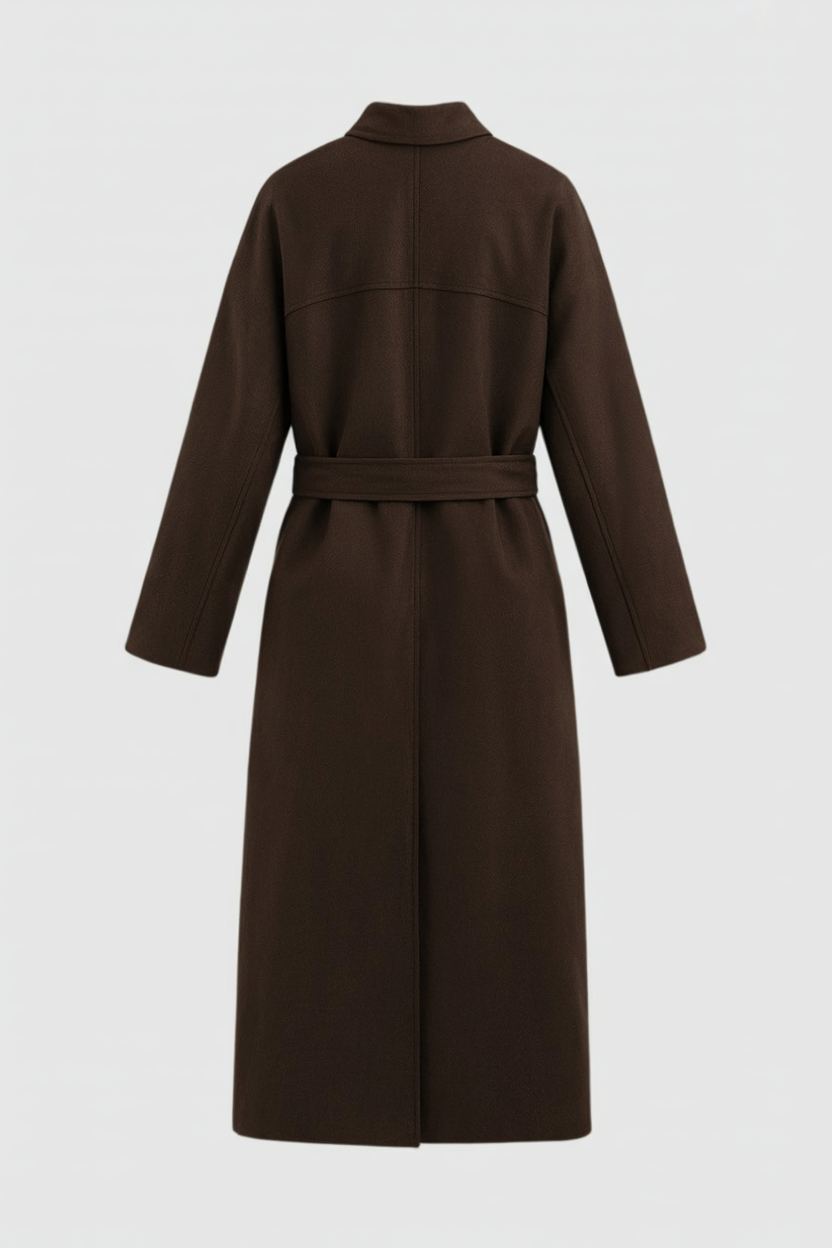 Cappotto Lungo Beltato Senza Collo | Unico Bottoni, Tasche a Patch