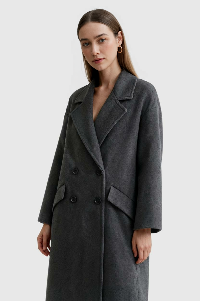 Cappotto Lungo Doppio Petto | Collo Revers, Tasche a Fazzoletto, Relaxed
