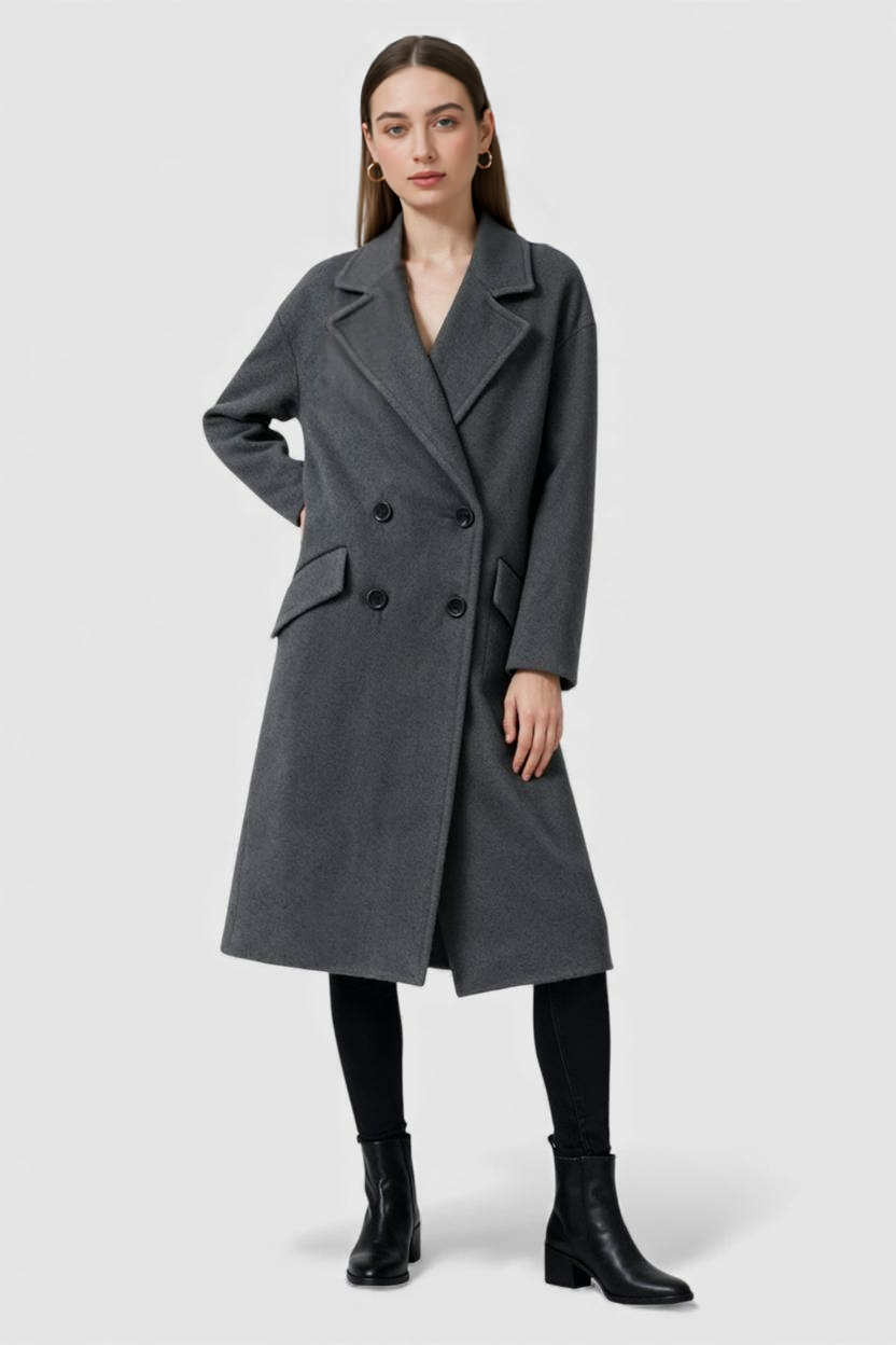 Cappotto Lungo Doppio Petto | Collo Revers, Tasche a Fazzoletto, Relaxed