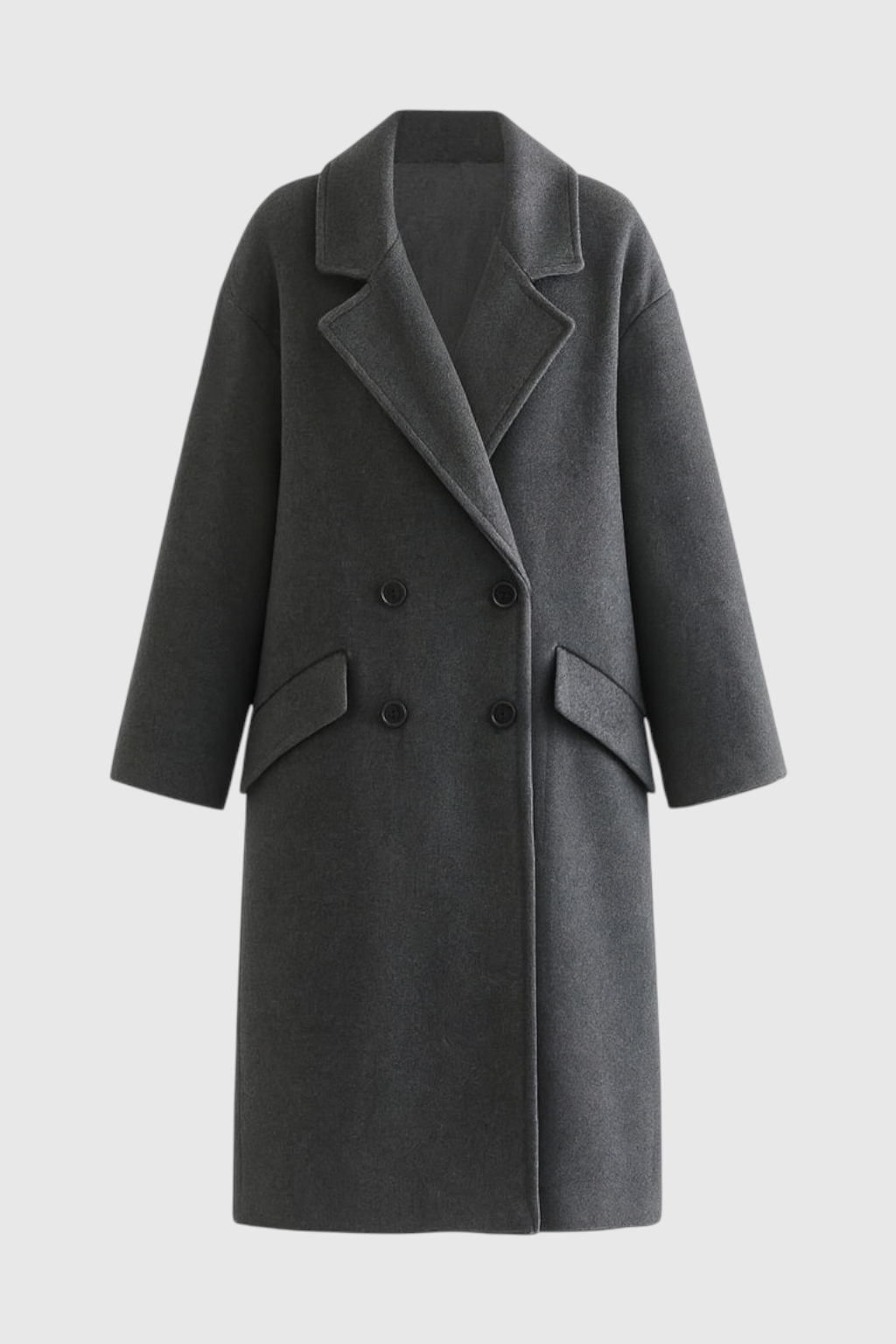 Cappotto Lungo Doppio Petto | Collo Revers, Tasche a Fazzoletto, Relaxed