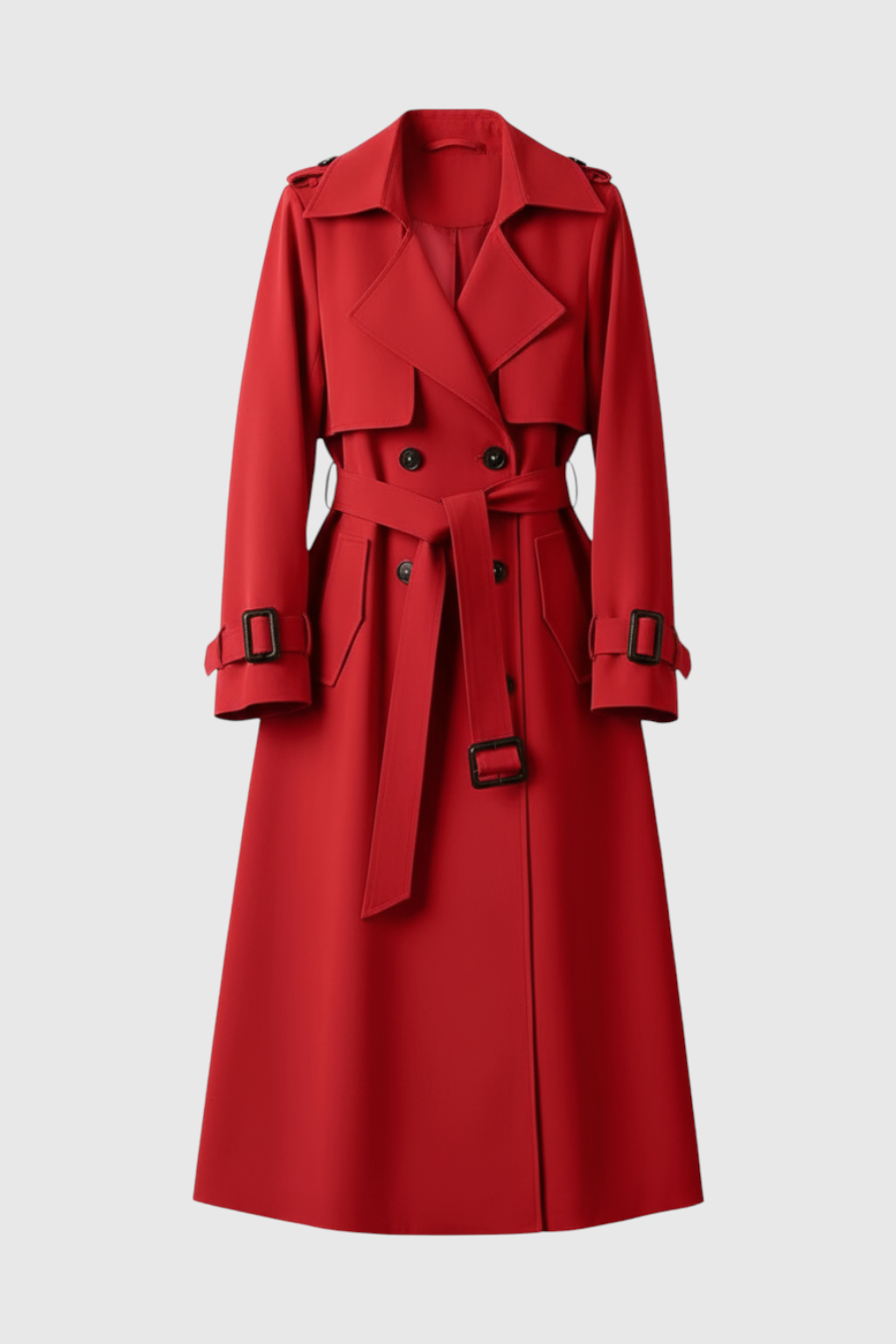Trench Coat Lungo Doppio Petto | Cintura in Vita, Dettagli Epauletta