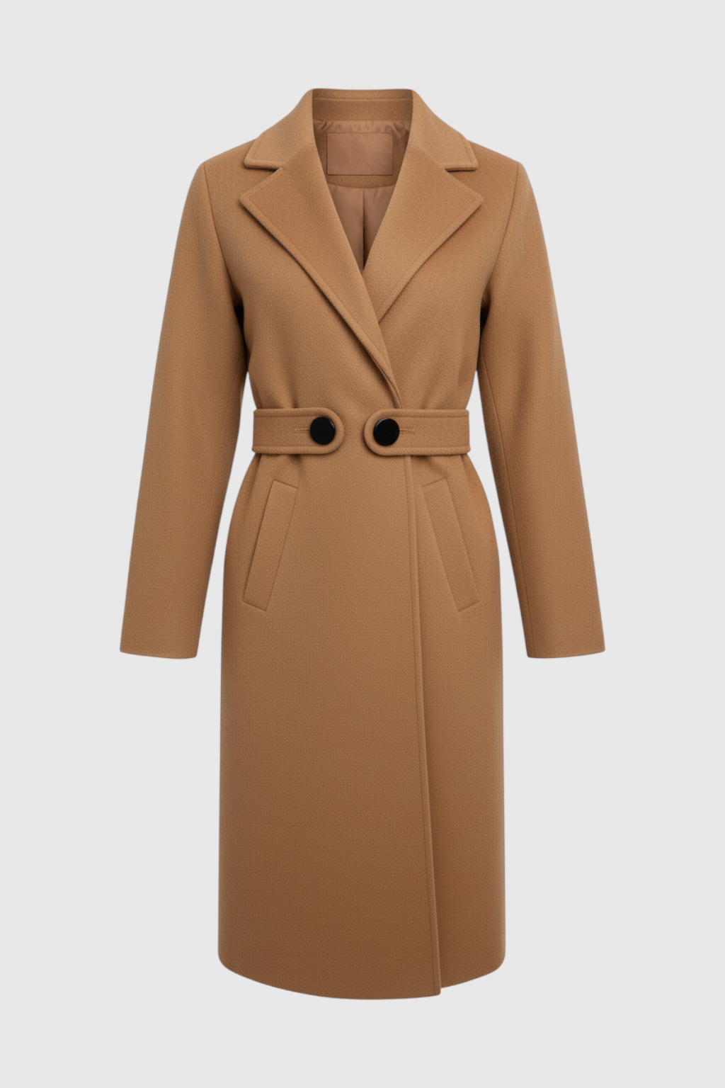 Cappotto Lungo con Cintura | Collo a V, Chiusura con Bottone, Slim Fit
