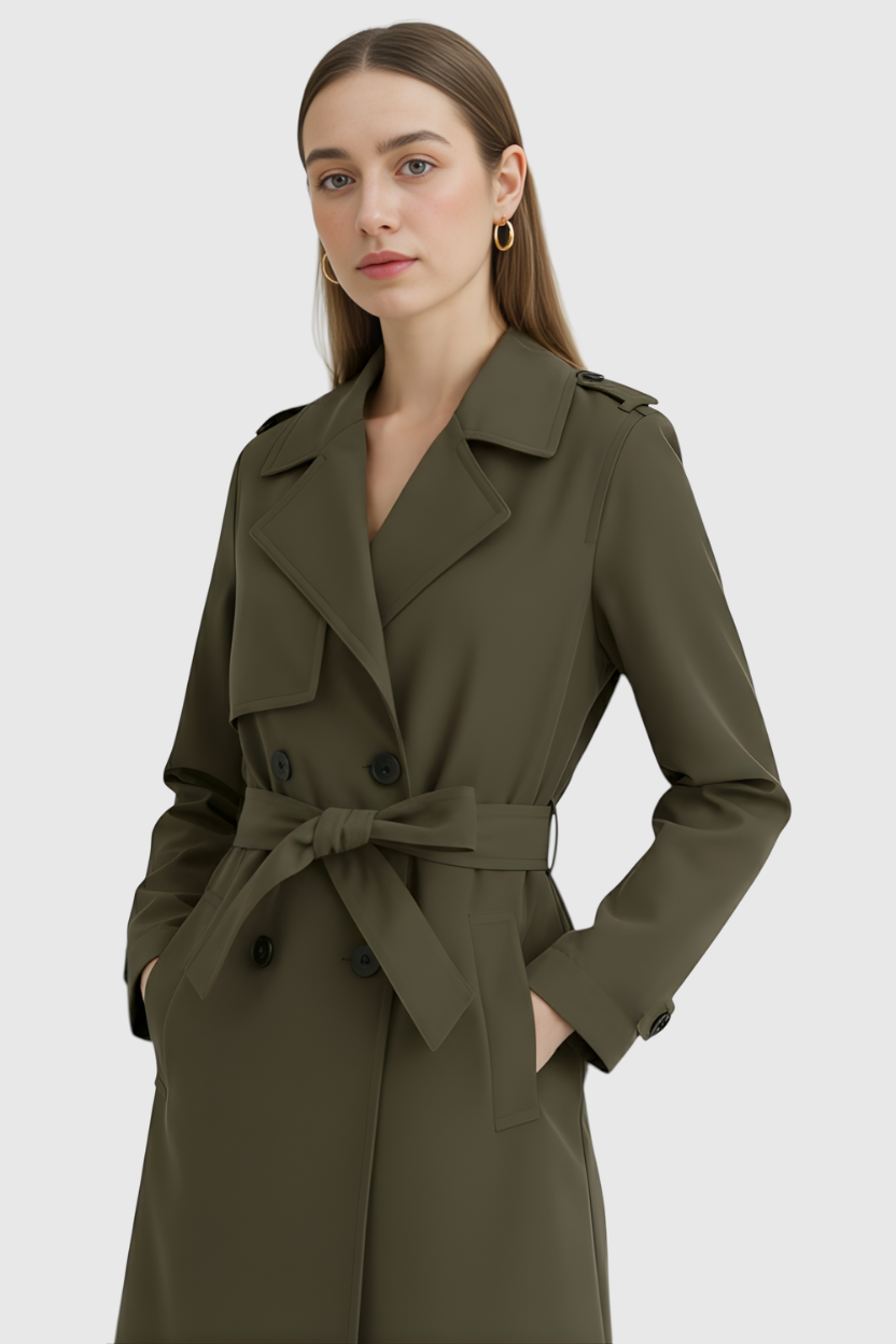 Trench Coat Lungo | Doppio Petto, Cintura, Pannello Tempesta