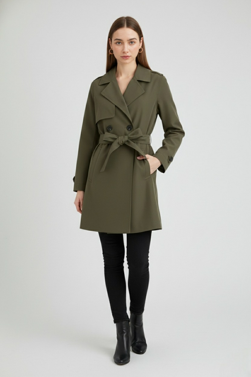 Trench Coat Lungo | Doppio Petto, Cintura, Pannello Tempesta