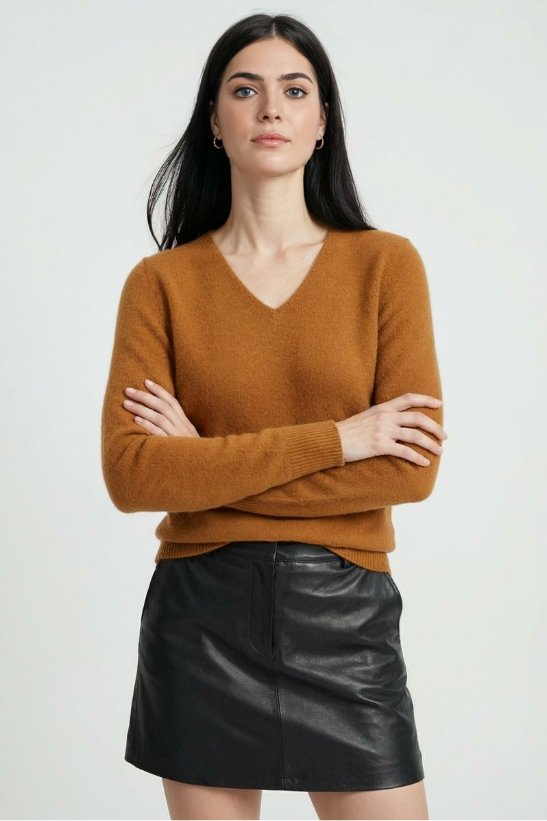 Maglione in Cashmere con Scollo a V | Maglia Lunga, Slim Fit, Finitura Senza Salti