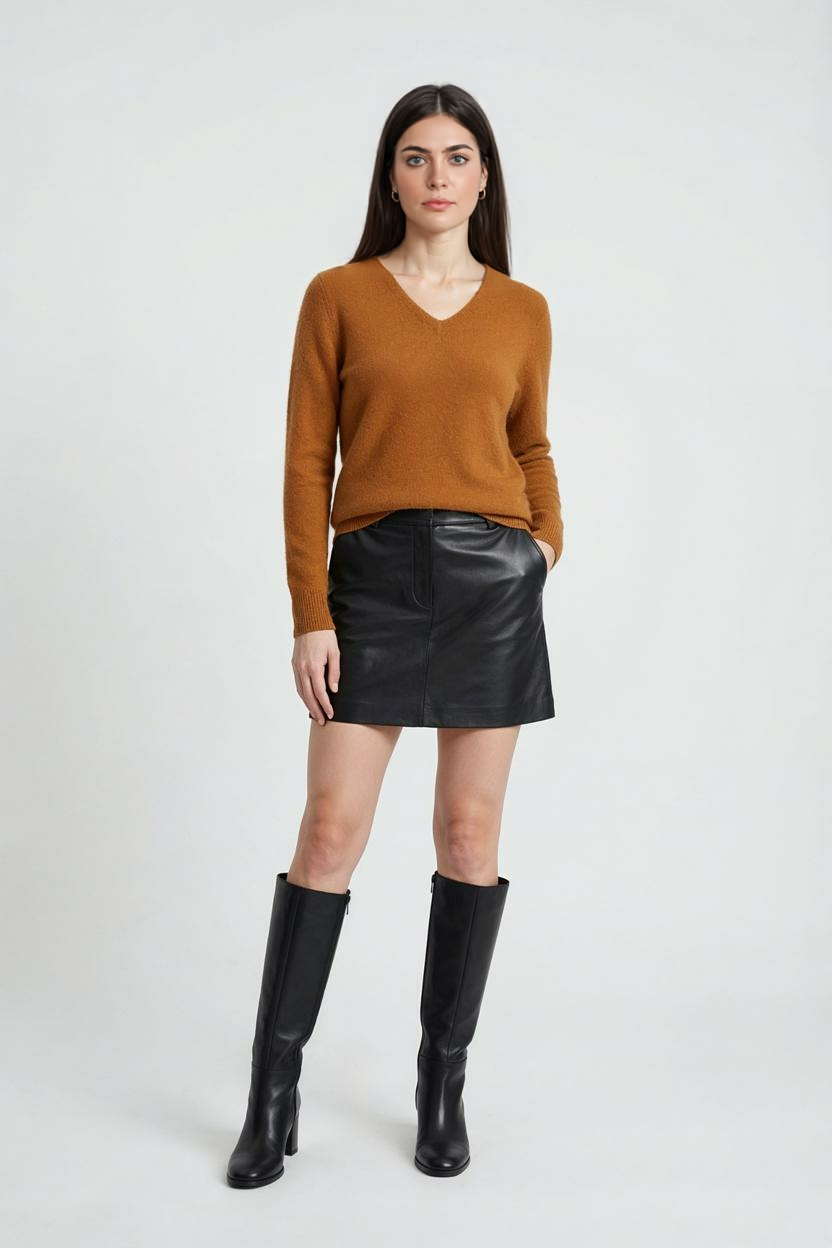 Maglione in Cashmere con Scollo a V | Maglia Lunga, Slim Fit, Finitura Senza Salti