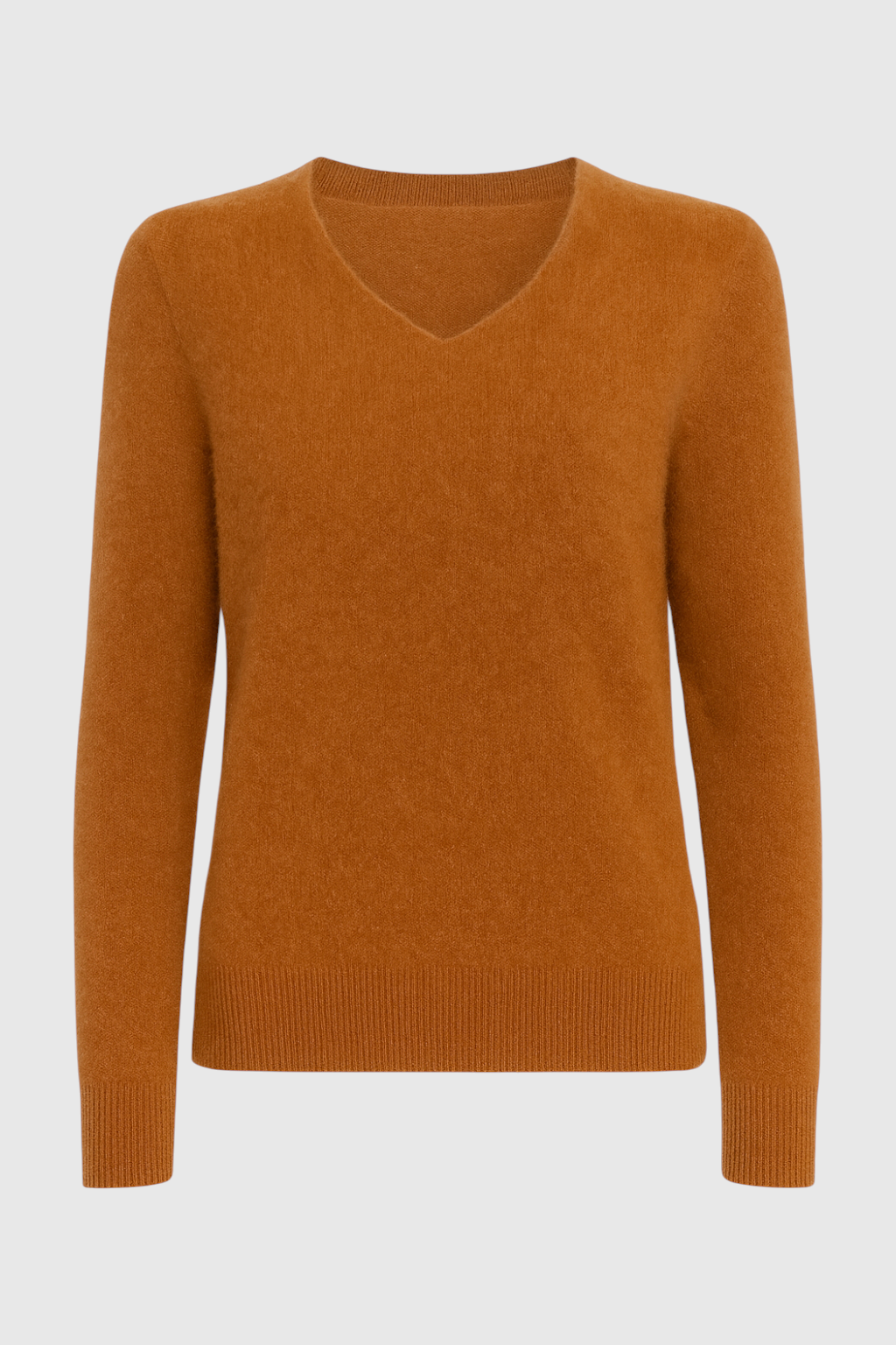 Maglione in cashmere arancione con scollo a V e maniche lunghe