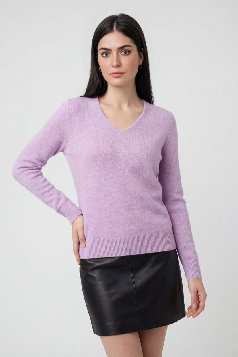 Maglione in Cashmere con Scollo a V | Maglia Lunga, Slim Fit, Finitura Senza Salti