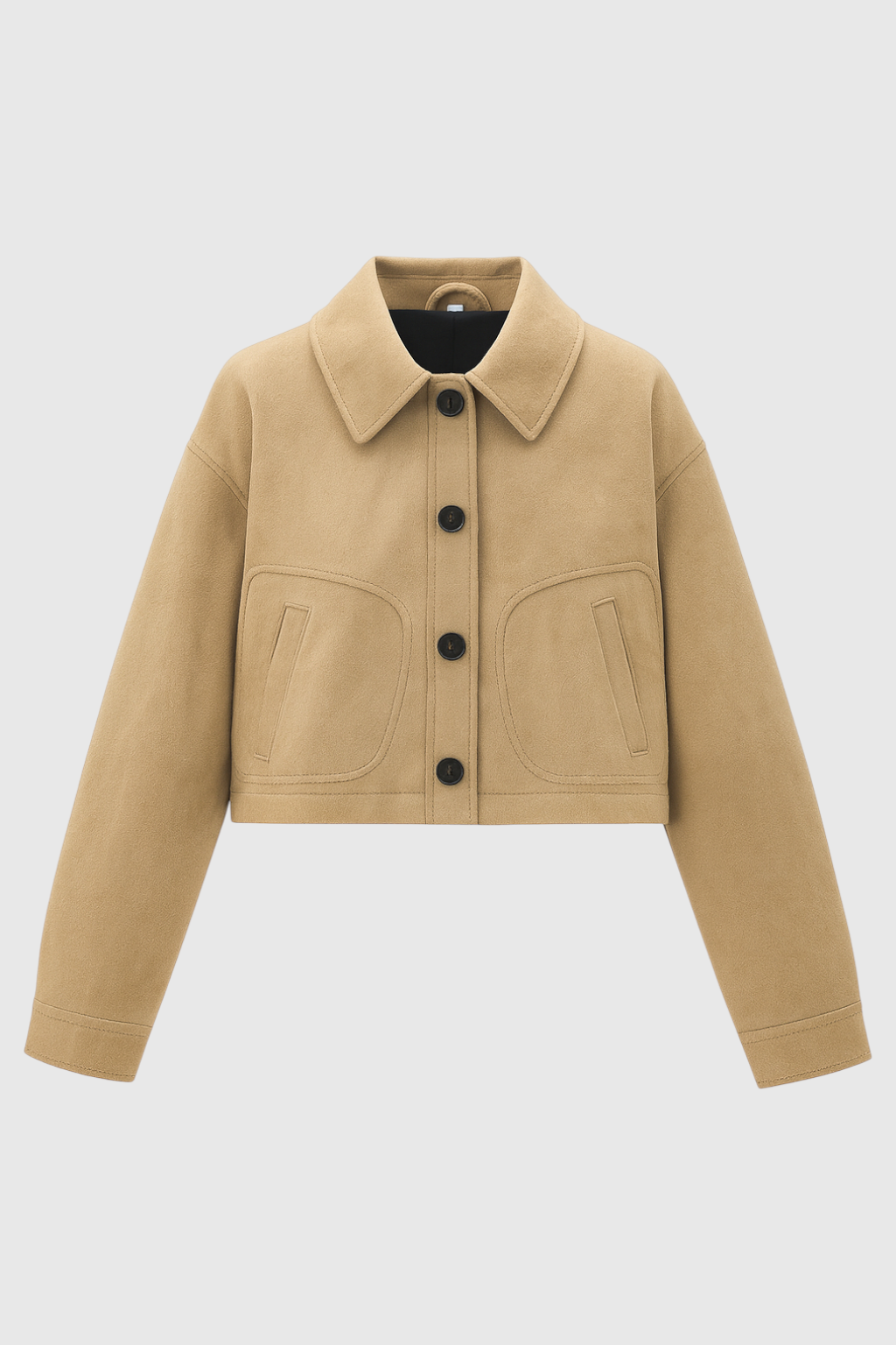 Giacca Cropped Effetto Suede | Bottoni Frontali | Collo Ribassato