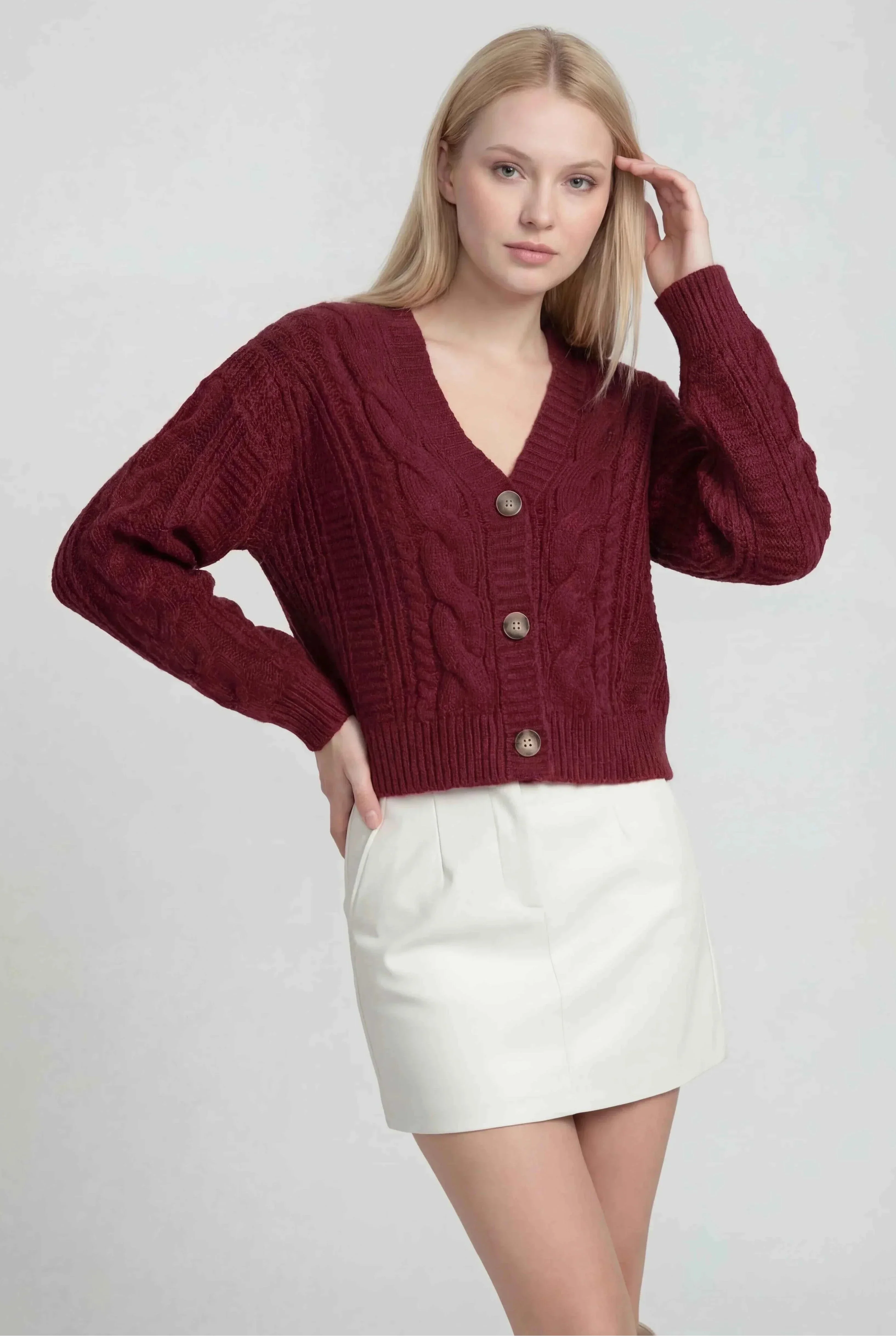 Cardigan V-Collo in Maglia a Trecce | Chiusura con Bottoni | Vestibilità Relaxed