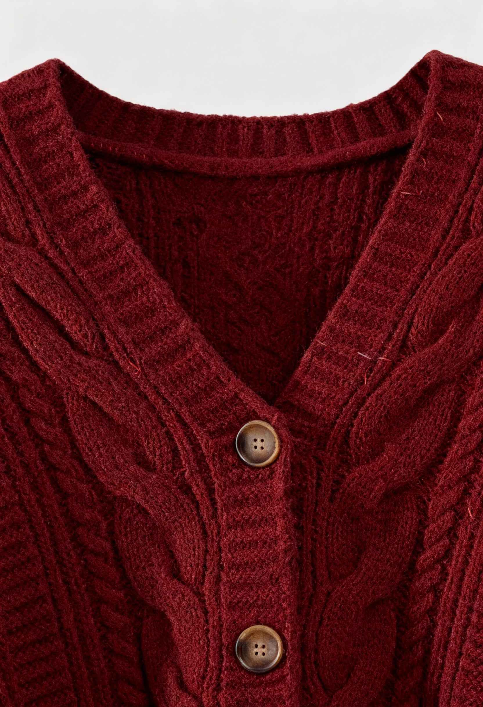 Cardigan V-Collo in Maglia a Trecce | Chiusura con Bottoni | Vestibilità Relaxed