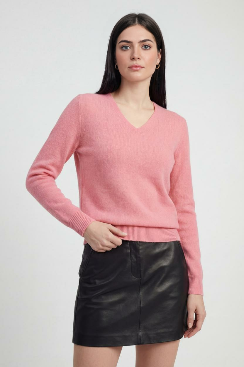 Maglione in Cashmere V-Collo | Lungo, Slim Fit, Senza Cuciture