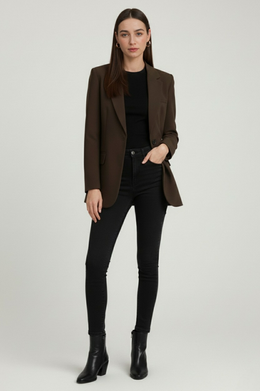 Blazer Unpannato | A Un Bottone | Collo Rettangolare | Fit Sportivo