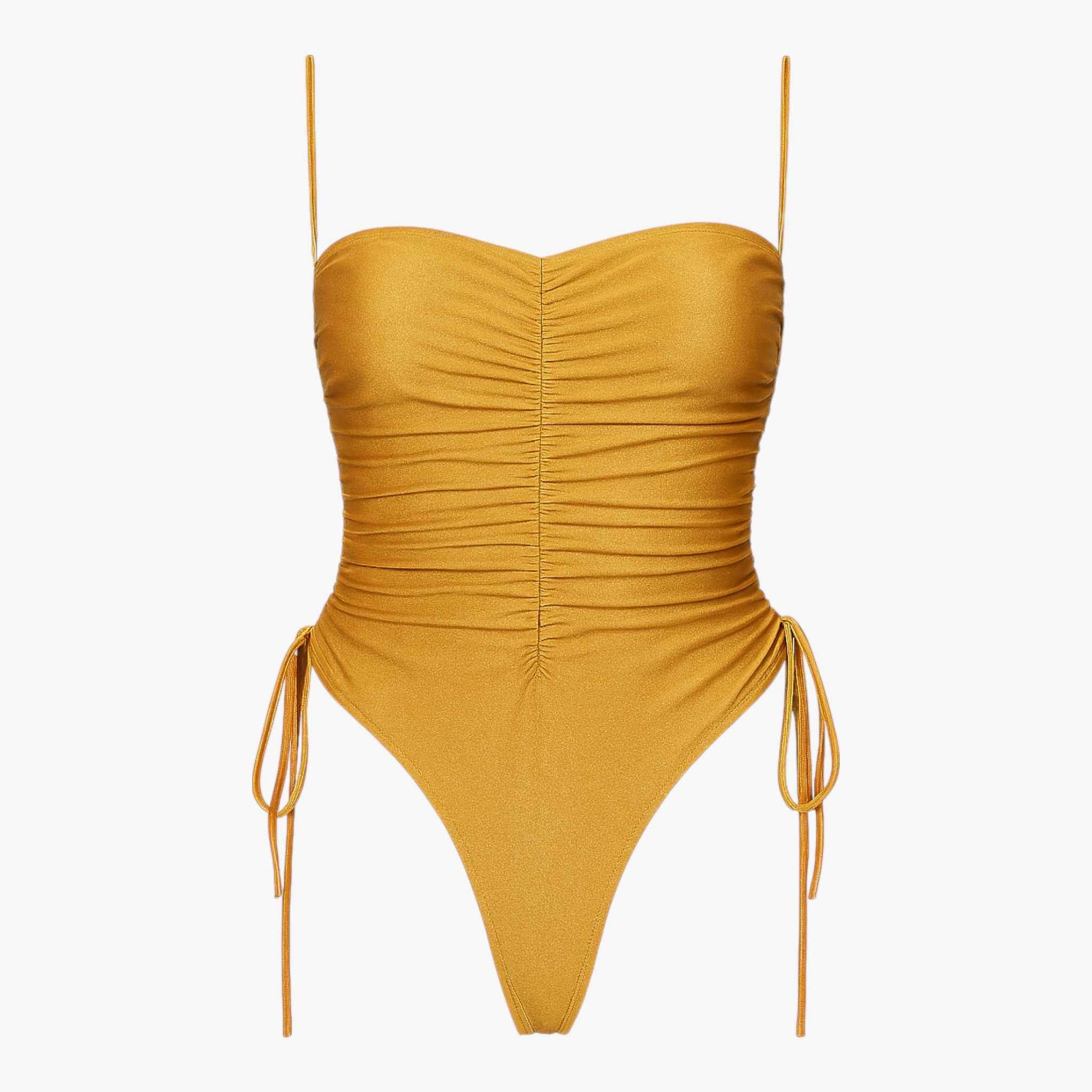 Costume Intero Senza Spalline Arricciato | Lacci Regolabili
