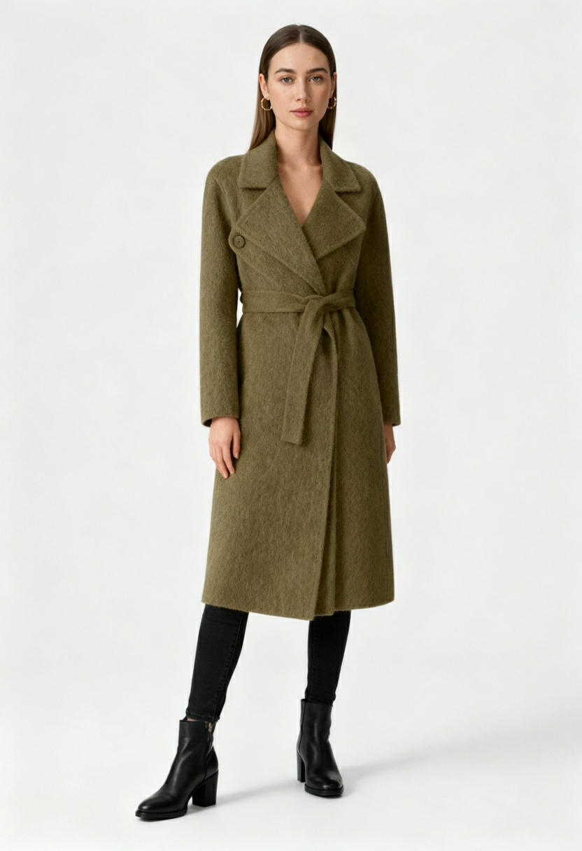 Cappotto Lungo con Belt in Vita | Collo Sciarpa | Fit A-Linea | Misto Lana