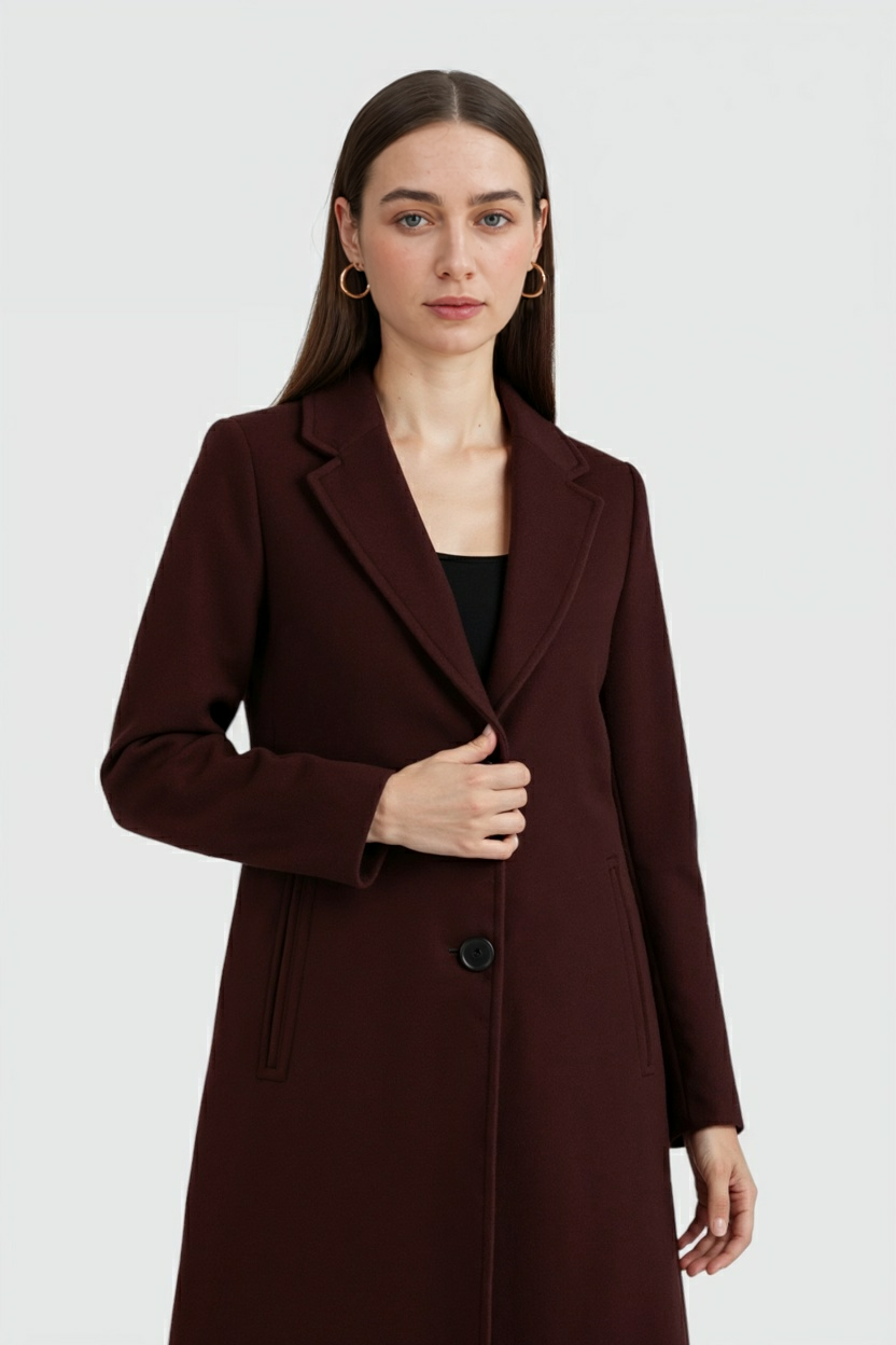 Cappotto Lungo Collo Scollo a V | Bottoni Frontali, Fit Regolare, Lungo