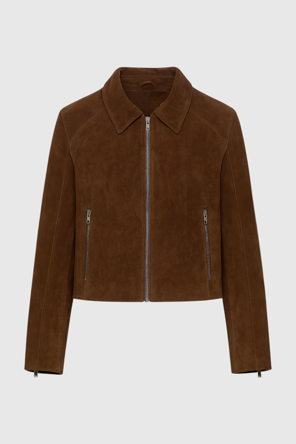 Giacca Zip Effetto Suede | Fit Cropped, Collo a Punta, Tasche Zip