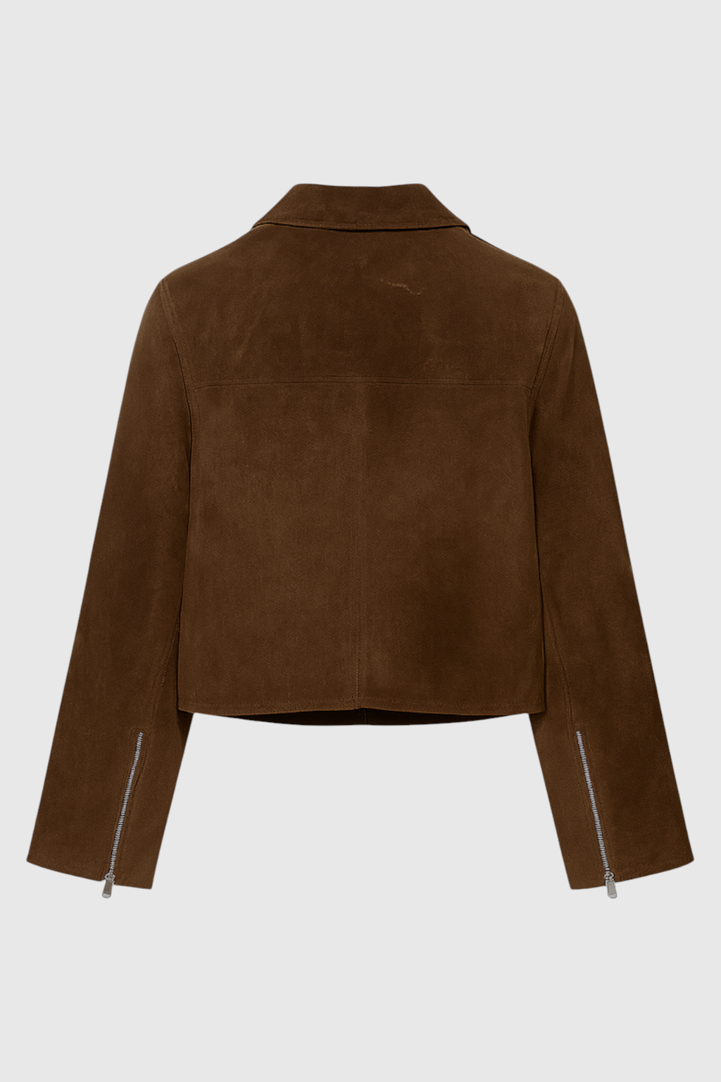 Giacca Zip Effetto Suede | Fit Cropped, Collo a Punta, Tasche Zip