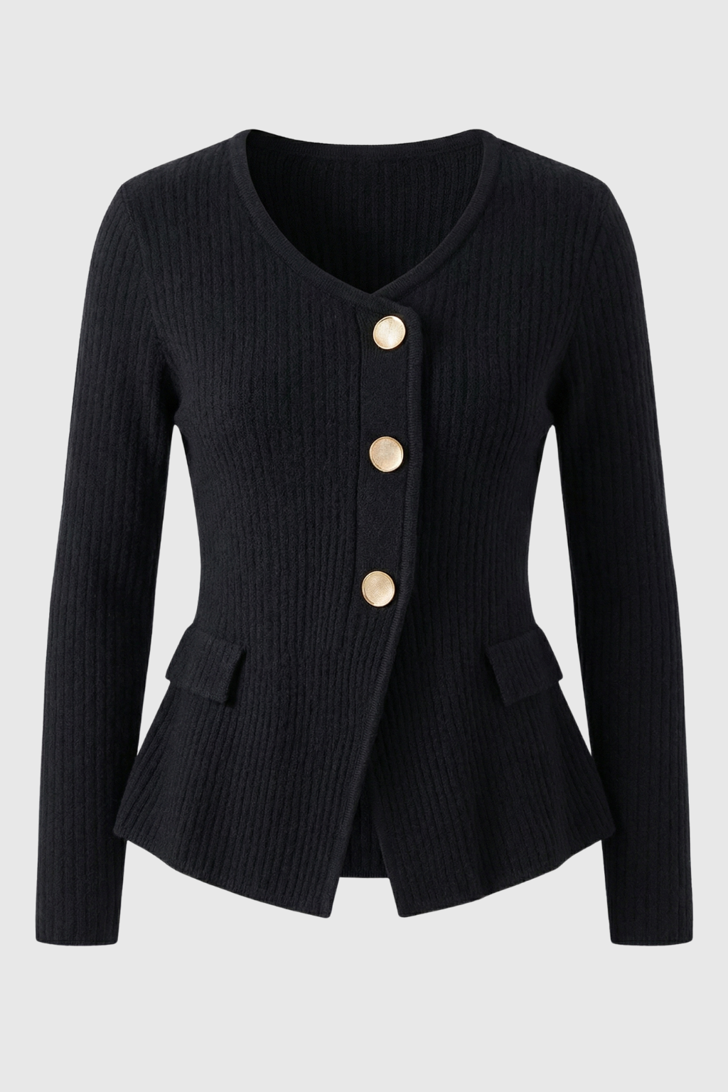 Cardigan Peplum Rib Knit Essenza | V-Neck | Slim Fit | Bottoni